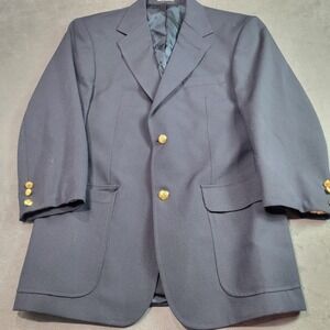 Lacrosse Mens Navy Blue Wool Blend Gold Crest Button Blazer Sport Coat 39R